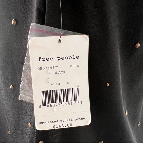 Free People Soho Studded Sleeveless V  Neck Mini Dress Black Size 0 NWT - Picture 10 of 16